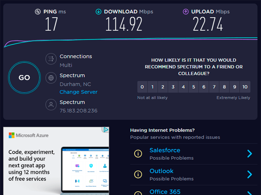 Speedtest.net screenshot